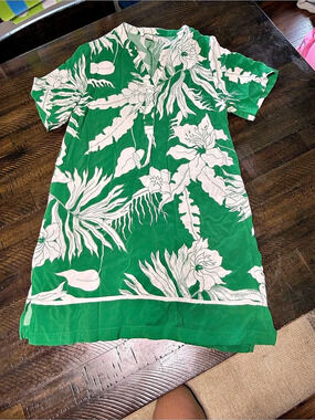 H&M Viscose Tunic Dress Floral Mini Green & White XS